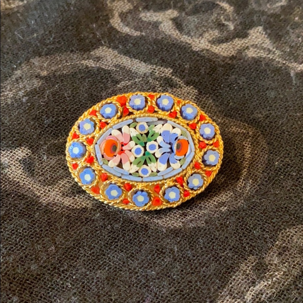 Floral micro mosaic glass pin